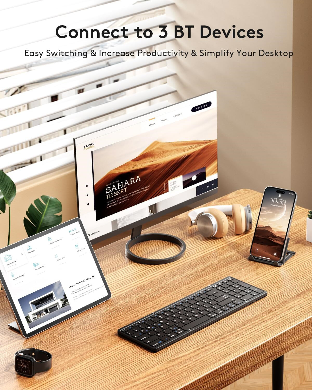 Portable Foldable Rechargeable Travel Bluetooth Keyboard and Mouse Black