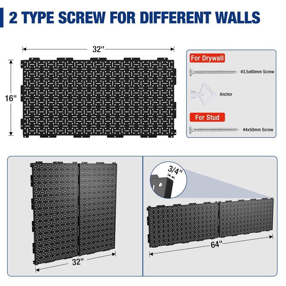 48" Adjustable Workbench 2PC 16x32" Metal Pegboard 1000LBS Load Capacity