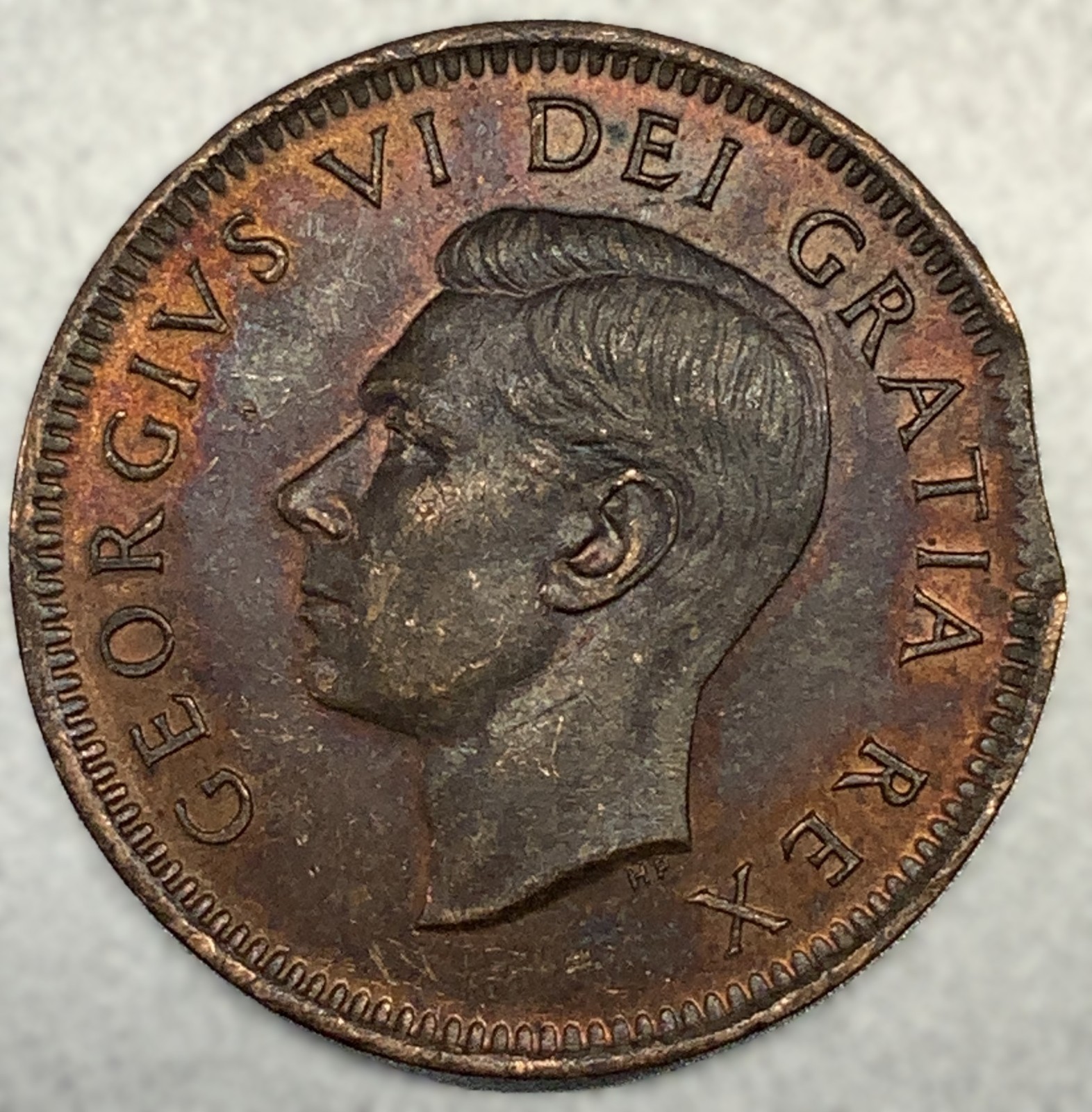 1948 Canada One Small Cent Coin UNC Condition "ERROR" Clipped Planchet - 4652