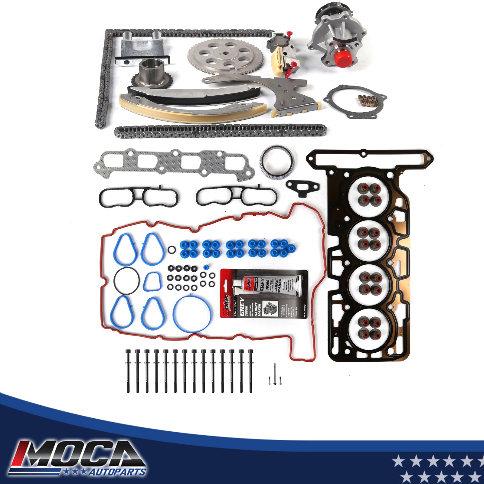 Head Gasket & Bolts Timing Chain Kit Water Pump for 07-11 Chevrolet GMC Isuzu