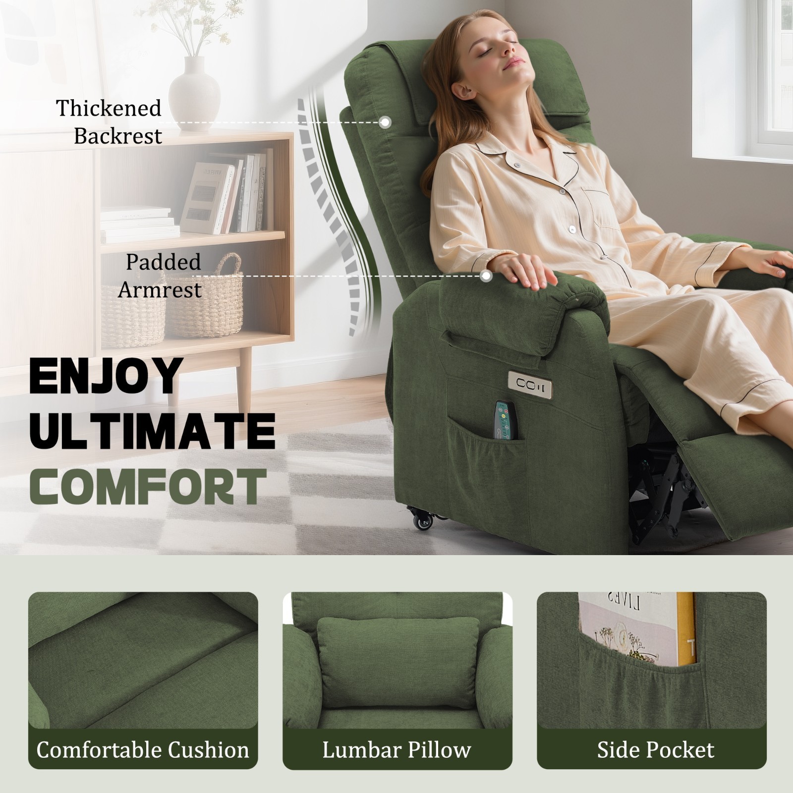 Korser Power Small Recliner Chair with Wheels and USB Ports Electric Recliner
