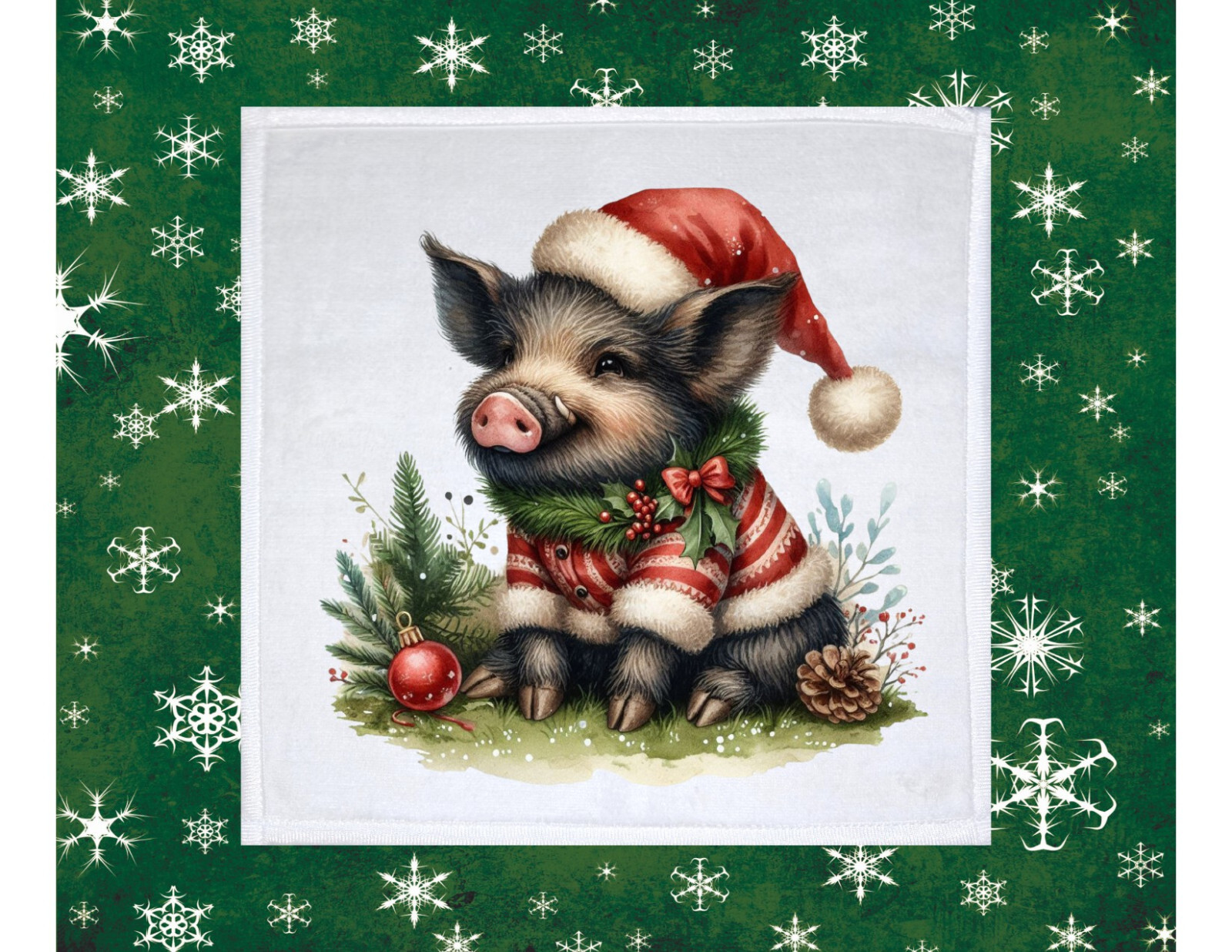 Christmas Pig theme Dish Towel, 12x12, FREE shipping, hand towels, choice, gifts