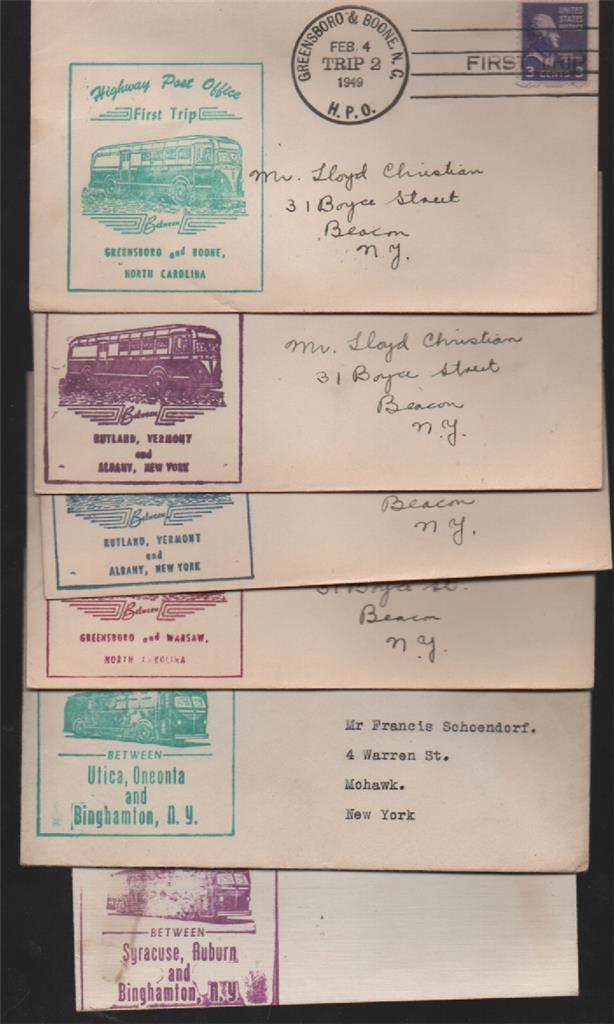 6 different 1940s Highway Post Office First Trip Covers