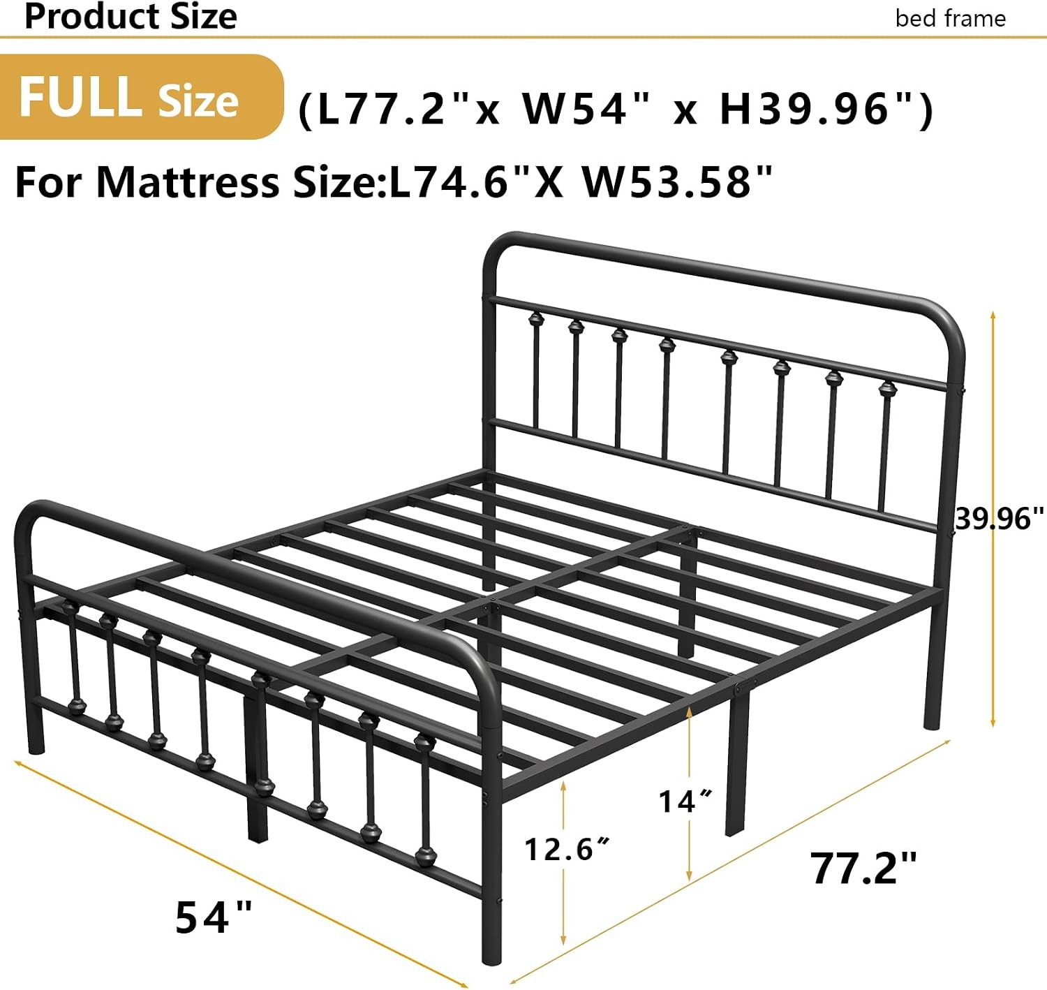 Metal Bed Frame,Full Size Bed Frame W/ Headboard,Structurally Stable Heavy Duty