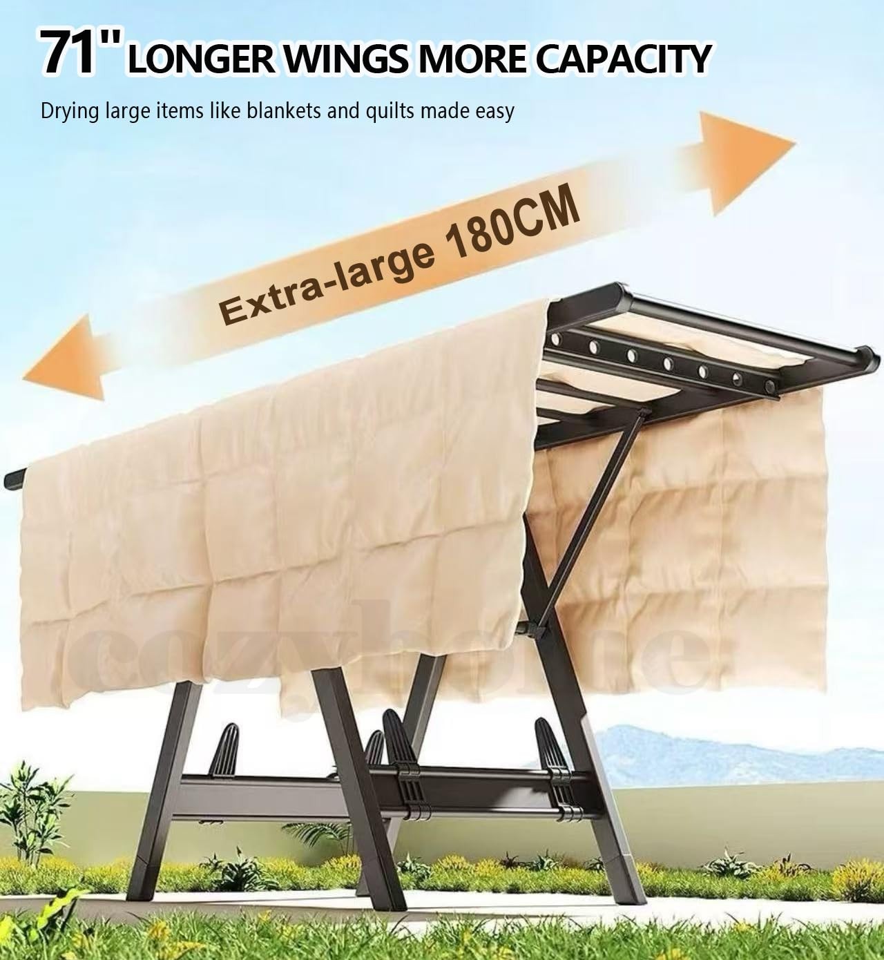 71" Clothes Drying Rack Foldable, Clothes Airer Drying Rack with Wheels, Heav...