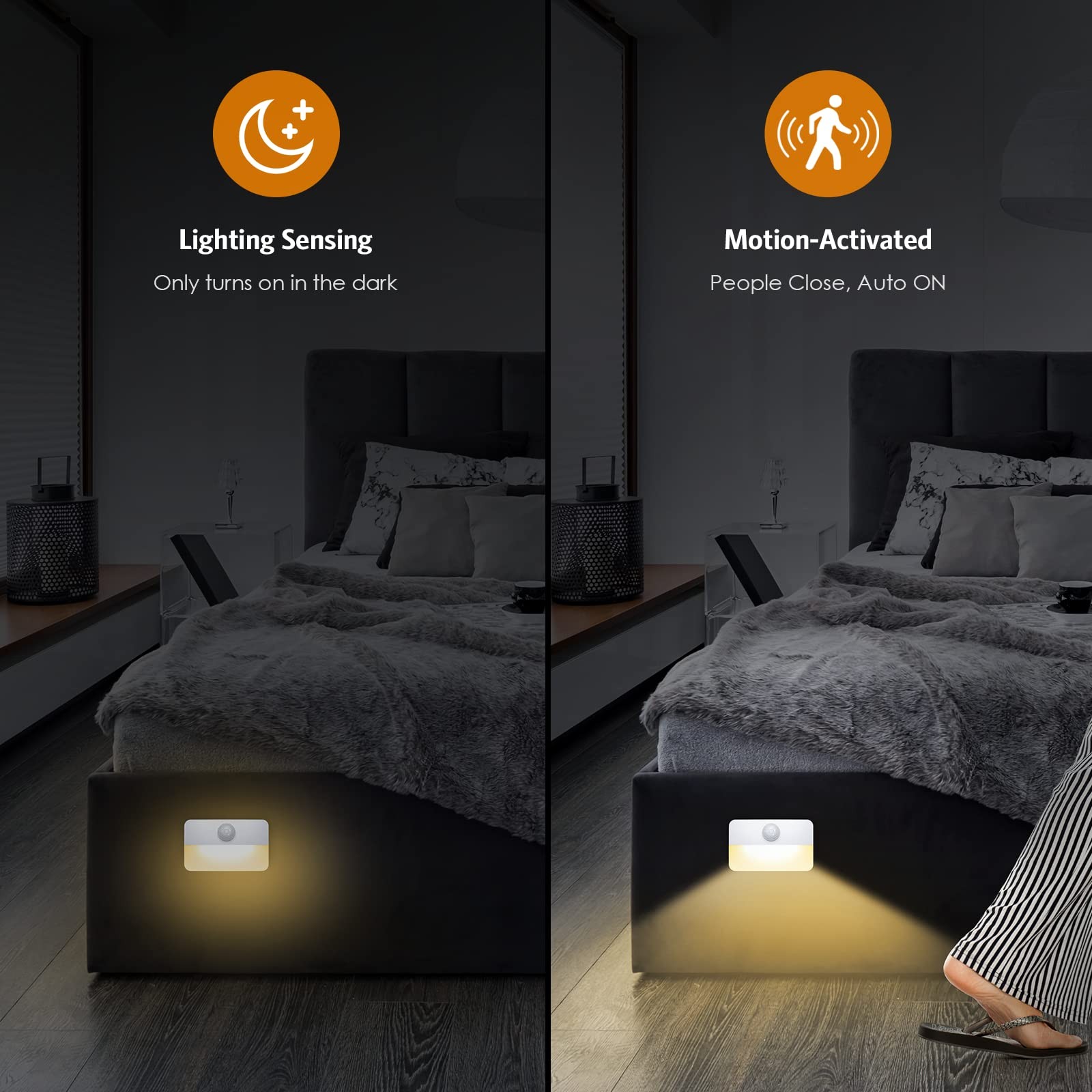 2 Pack Rechargeable Stick On Night Lights w/ Motion Sensor for Bathroom Kitchen