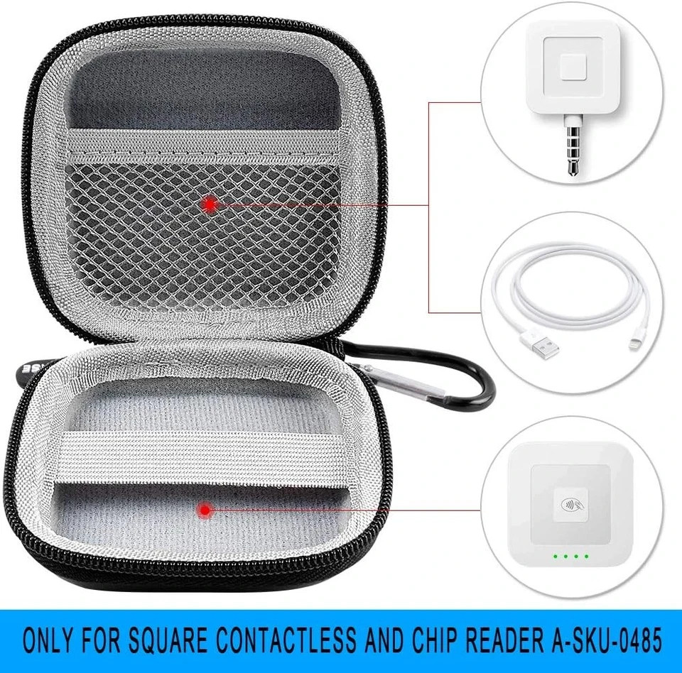 Portable Hard Case For Square Card Reader With Carabiner And Accessory Pocket