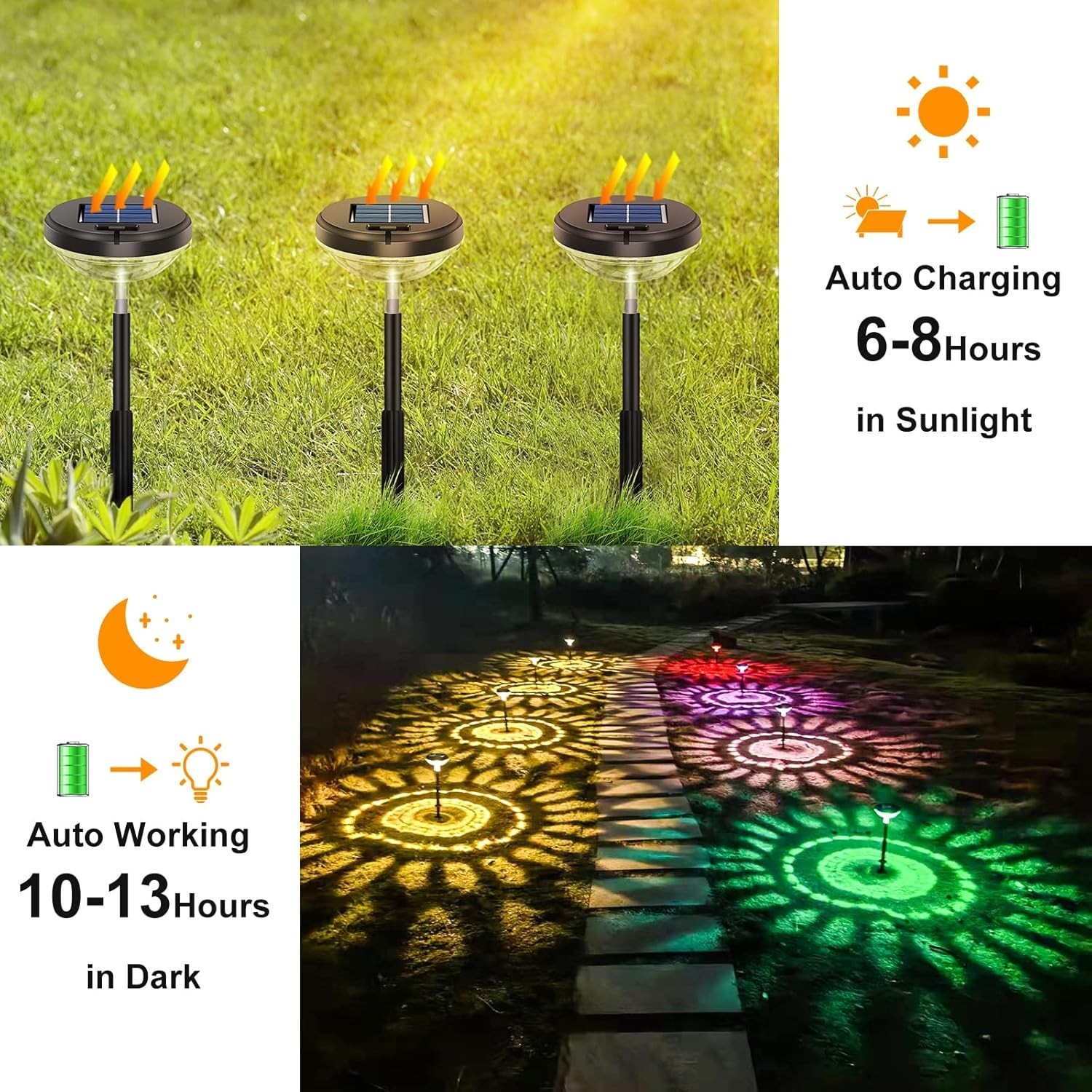 2/6/8 Pack Solar Pathway Lights, Multicolor & Warm White LED, IP67 Waterproof