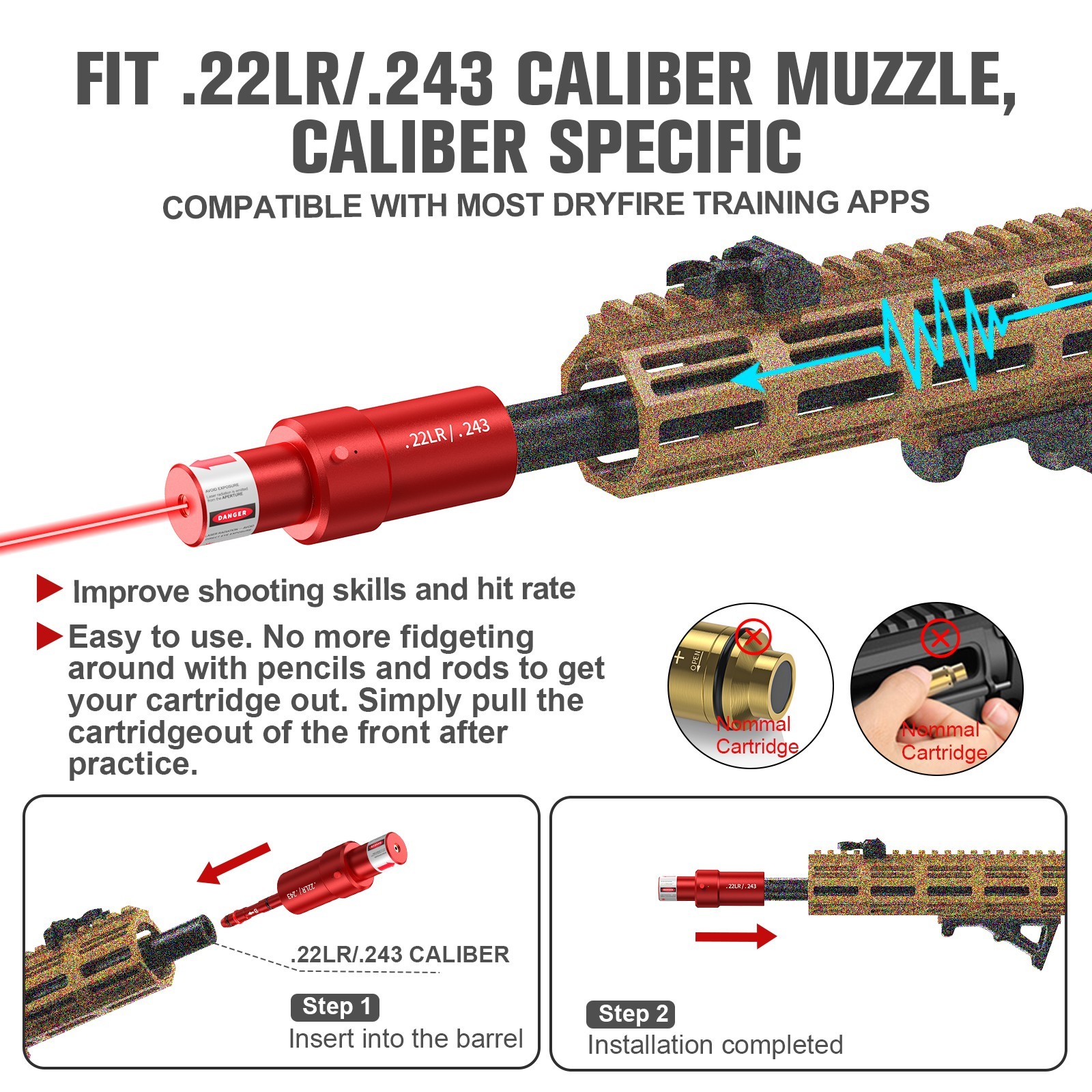 1pc 22lr/243 2-in-1 dry-fire laser trainer + 1pc laser electronic target