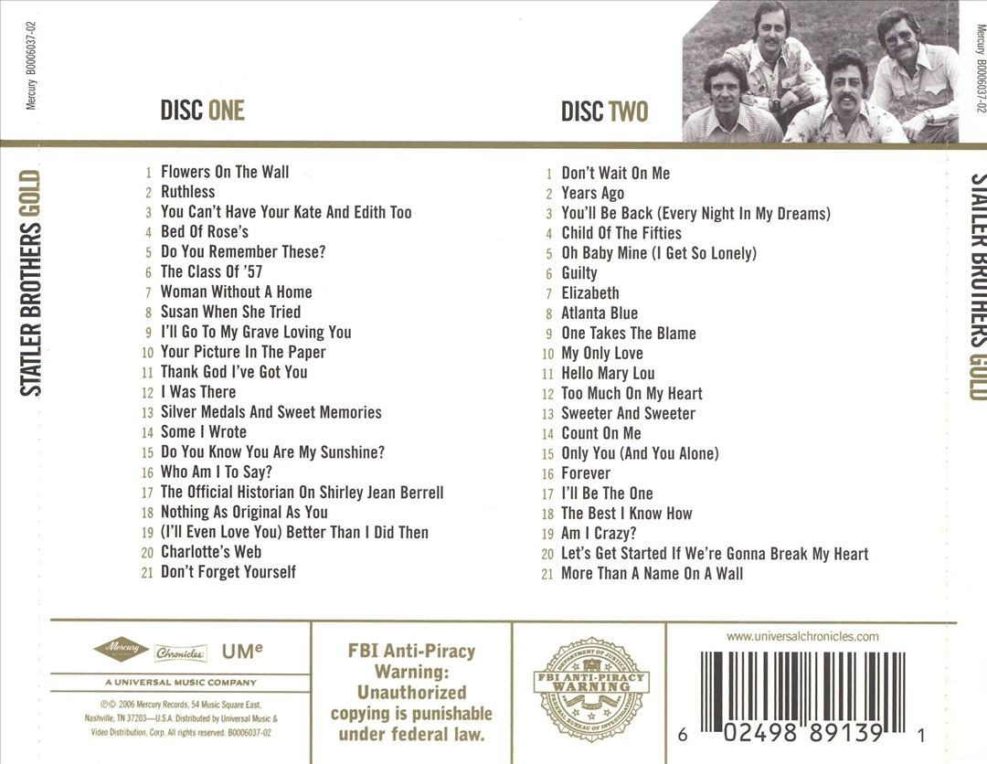 THE STATLER BROTHERS - GOLD NEW CD