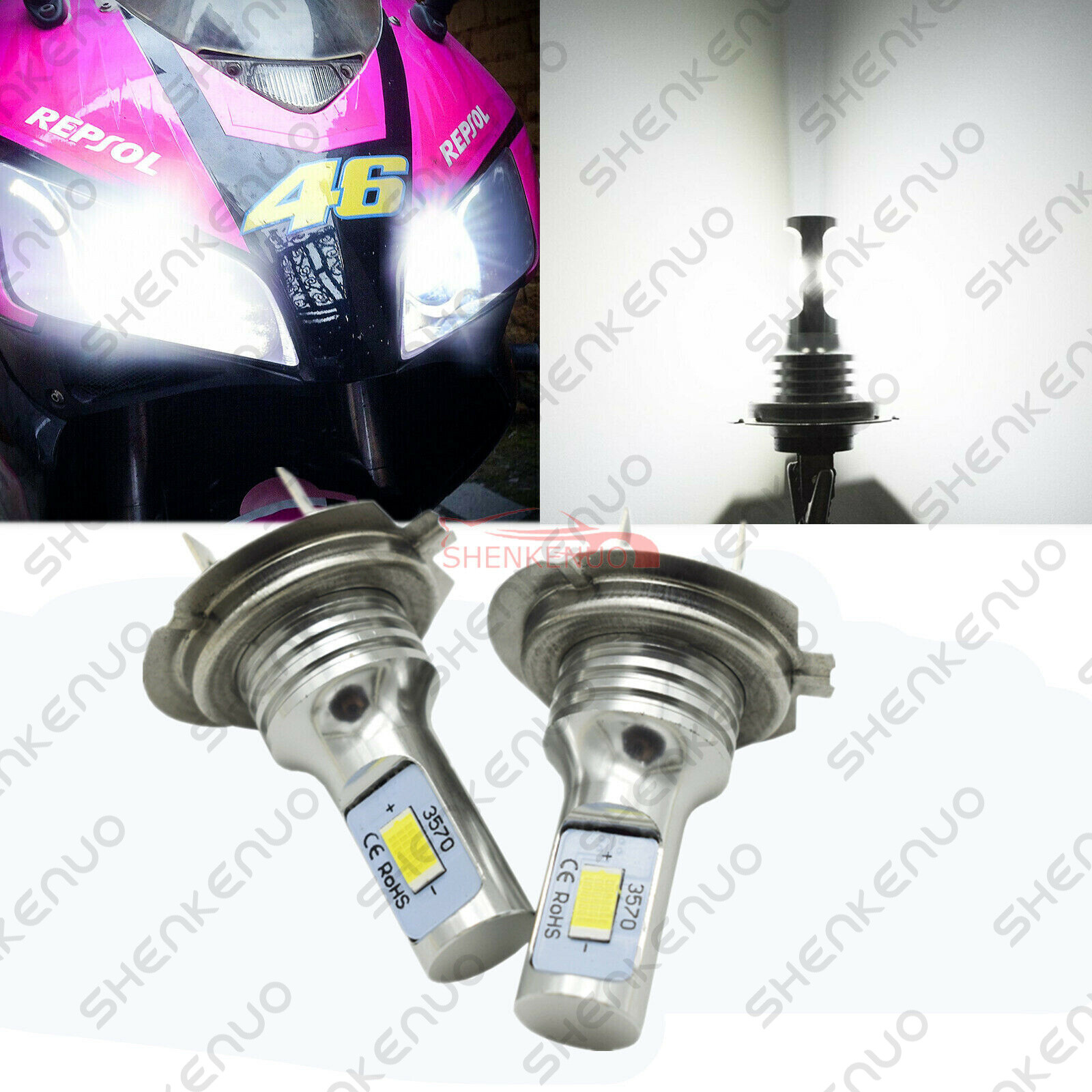 Pair Headlight Kit For Honda CBR 600rr 1000rr 2007-2017 6000K LED H7 Lights US