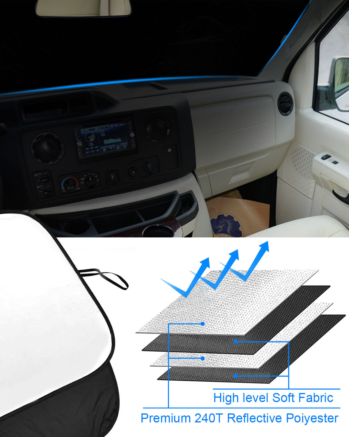 For Ford E Series E-150 E-250 E-350 E450 Van 1992-2025 Windshield SunShade Visor
