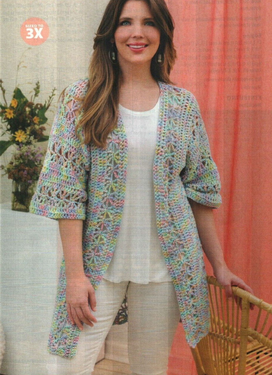 SPRING DAY KIMONO CARDI SWEATER 3 SIZES WOMEN'S CROCHET PATTERN INSTRUCTIONS