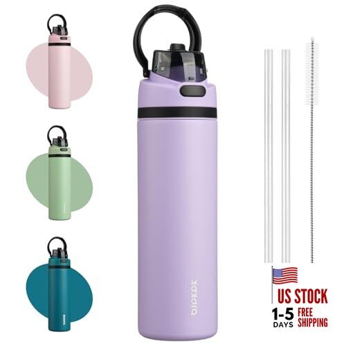 25oz Insulated Water Bottle with 2-1 Straw Spout Lid, 25 Ounces Lavender