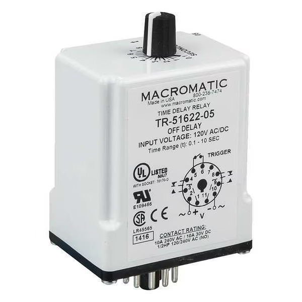 Single Function Time Delay Relay, Octal, Off Delay, 1 Functions 120V AC/DC, DPDT