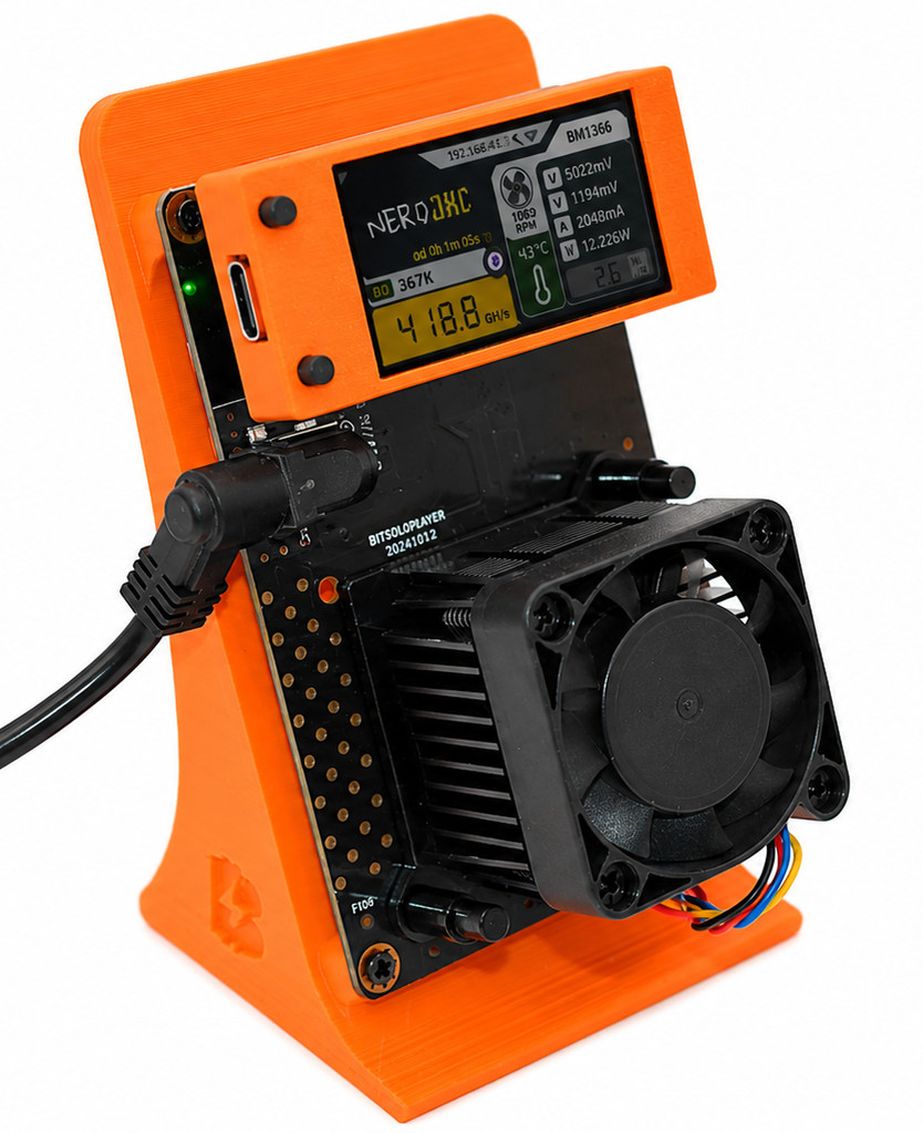 NerdAxe 500G Orange Solo Bitcoin Miner 400–500GH/s BM1366 Wi-Fi Display & PSU