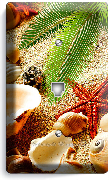 SEA SHELLS BEACH SAND PALM STARFISH PHONE TELEPHONE COVER PLATES BATHROOM DECOR
