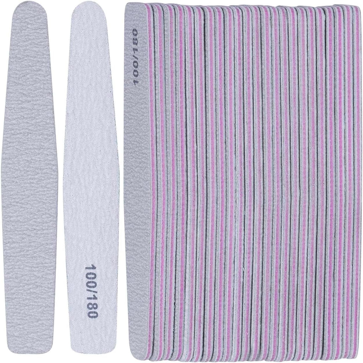 25 Count 100/180 Grit Nail Files - Double Sided Emery Boards, Reusable Nail Buff