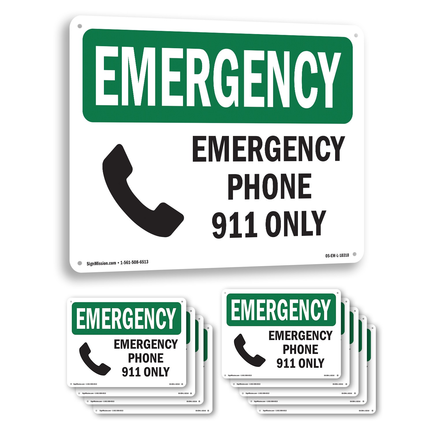 Phone 911 Only OSHA Emergency Sign Metal, Plastic, Or Decal - 5 or 10 Pack