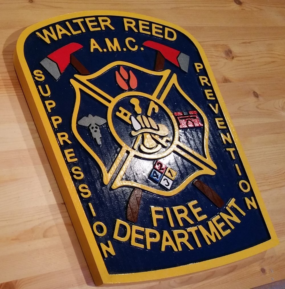 Fire Department Walter Reed 3D routed plaque wood patch sign Custom