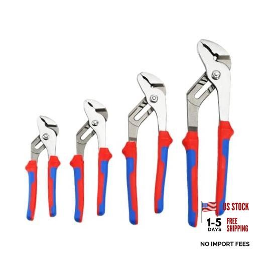 4-Piece Groove Joint & Water Pump Pliers Set - 12/10/8/6 Inch Blue Red