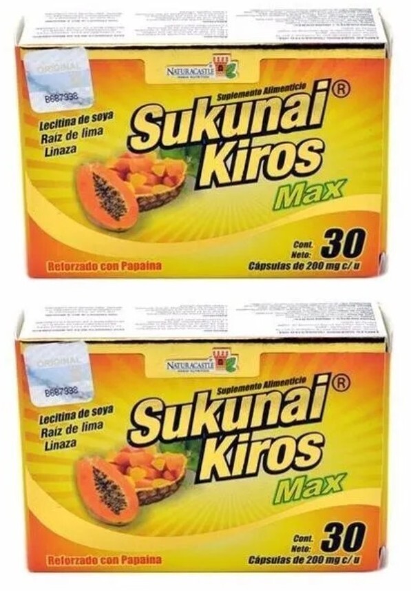 2 Sukunai Kiros MAX Original 60 Cap 200mg Papaina Soy lecitine Exp Jun-30-2027