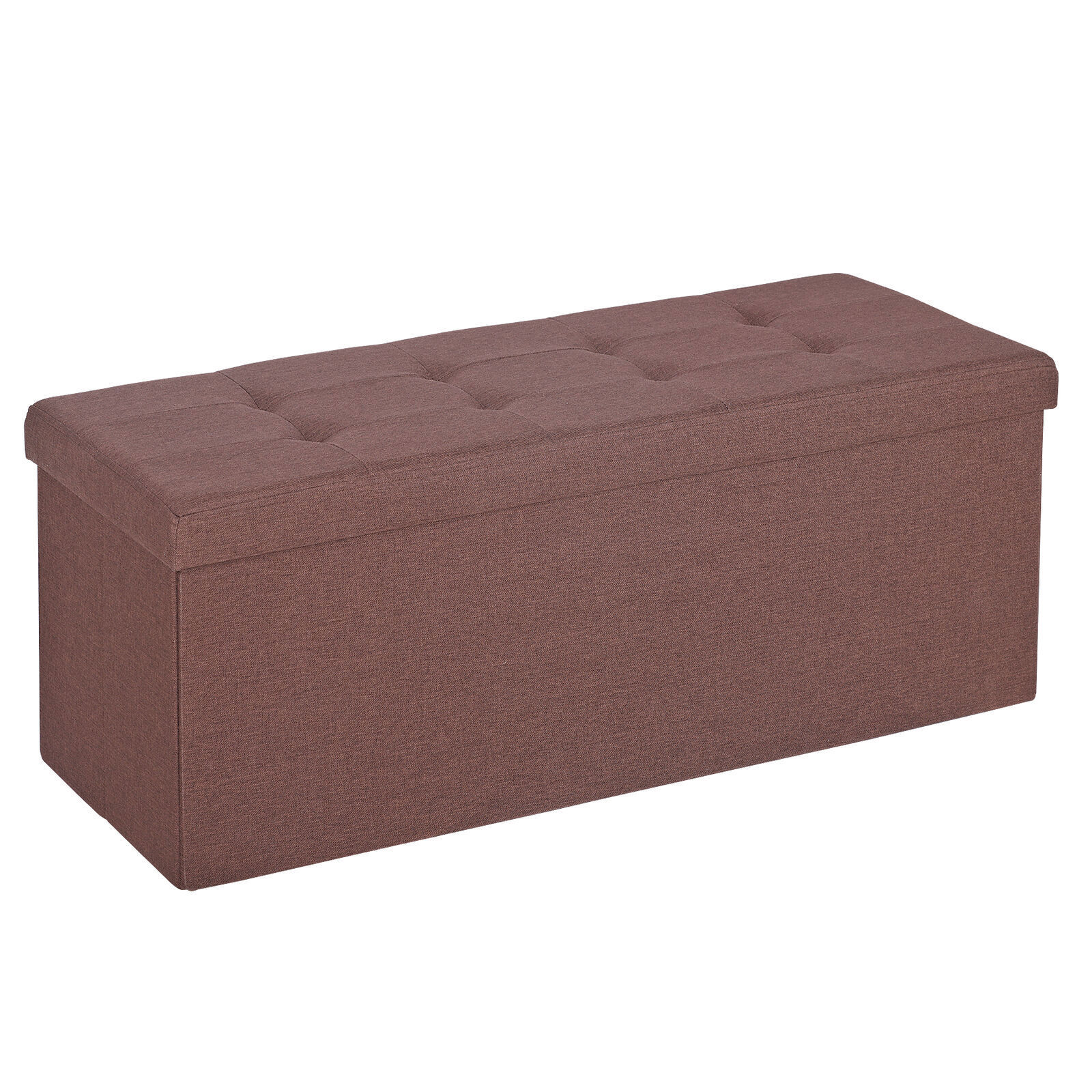 Brown Storage Ottoman Bench Foldable W/Lid Foot Rest Stool Entryway Living Room