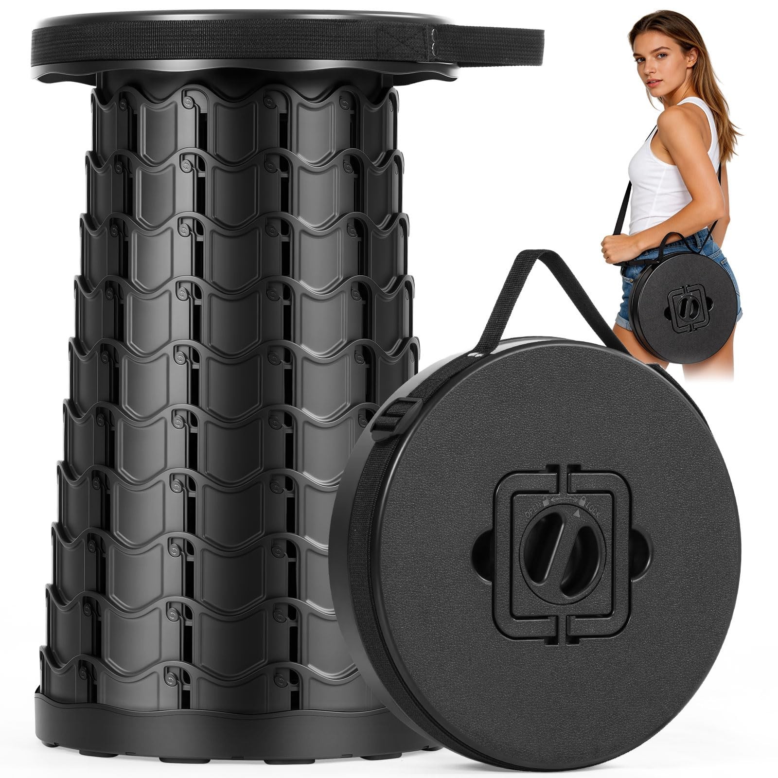 Collapsible Stool Max 1000lb Capacity, 12 Adjustable Heights - Portable