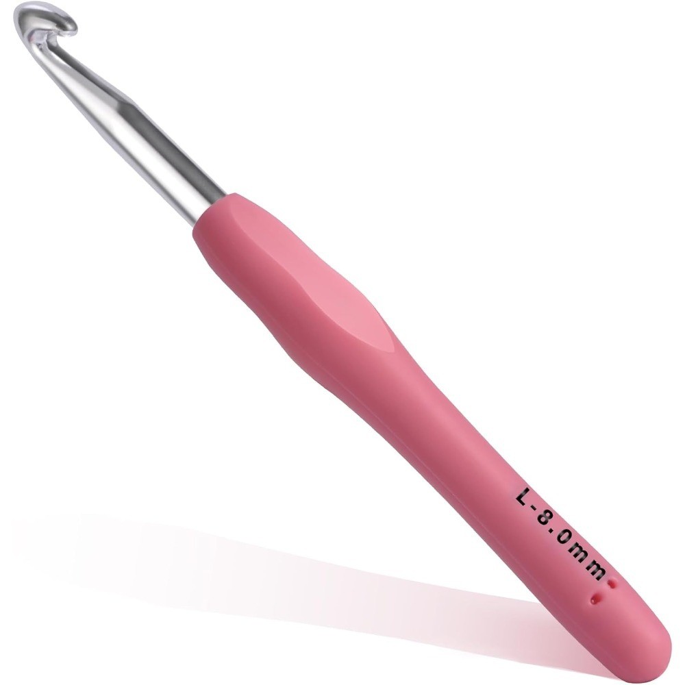 Ergonomic Crochet Hook 8mm with Soft Rubber Handle and Smooth Aluminum Tip Extra