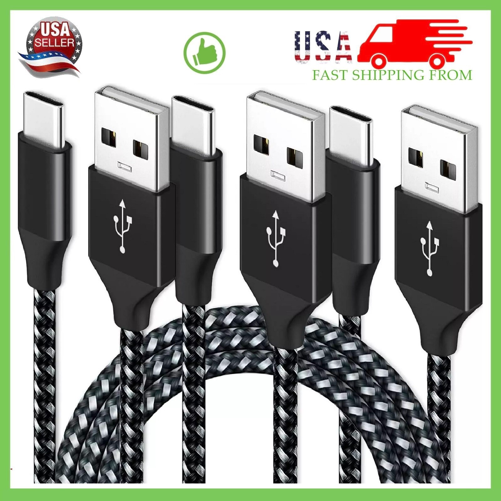 1/3 Pack 3/6/10Ft USB to Type-C Cable Fast Charger Charging Data Sync Cord