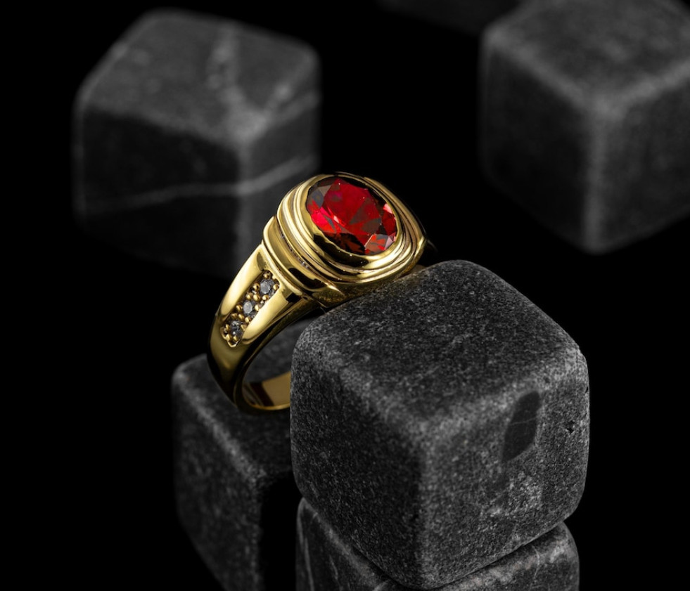 Red Ruby Oval Men's Signet Ring Handmade Vintage Brass Birthstone Ruby Ring Gift