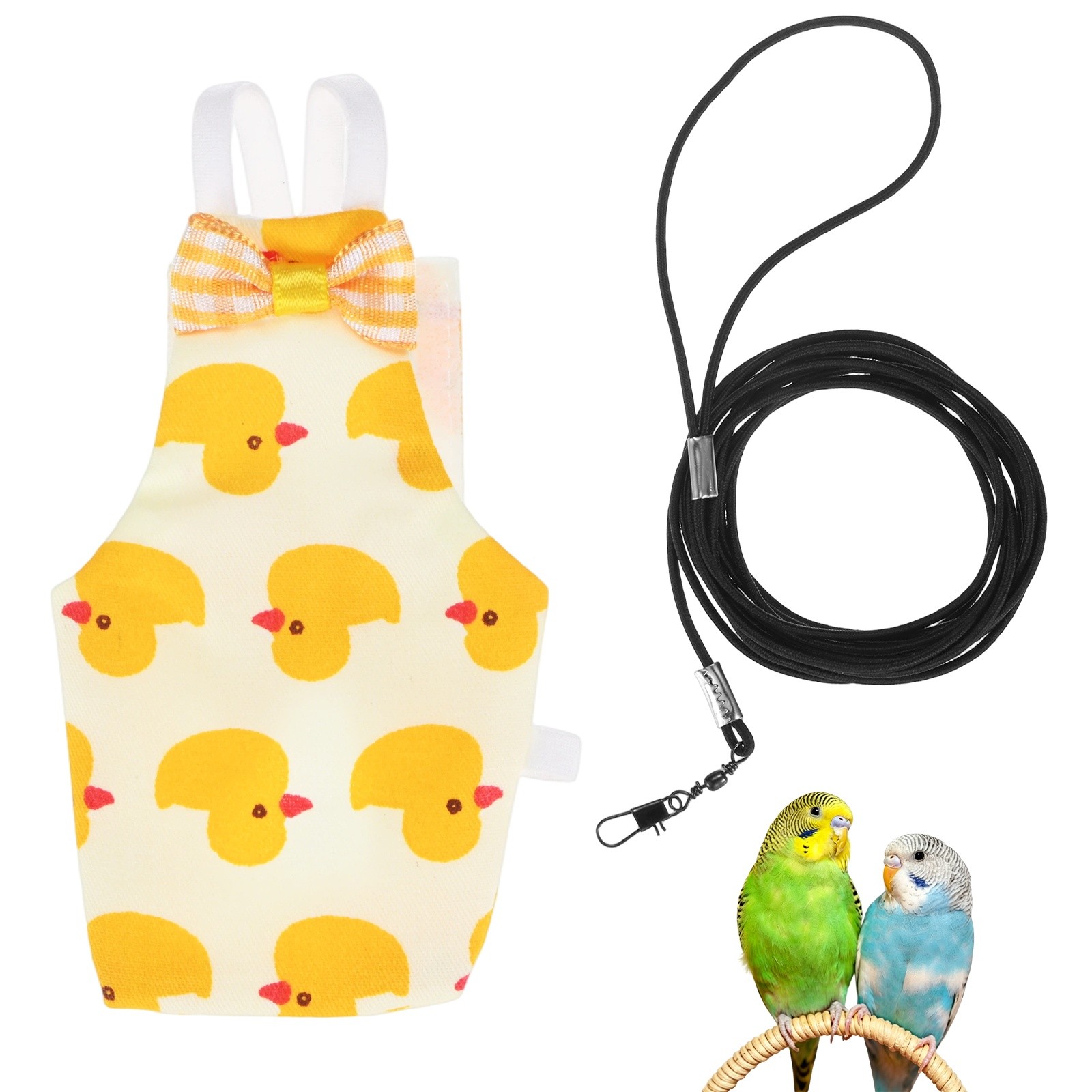 1-Pack Bird Diapers with 6.6 ft Leash Reusable Pet Parrot Nappy [Yellow, M]