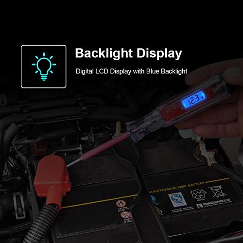 Backlit Digital LCD Circuit Tester with 140 Inch 3-65V, Heavy Duty, Test Light
