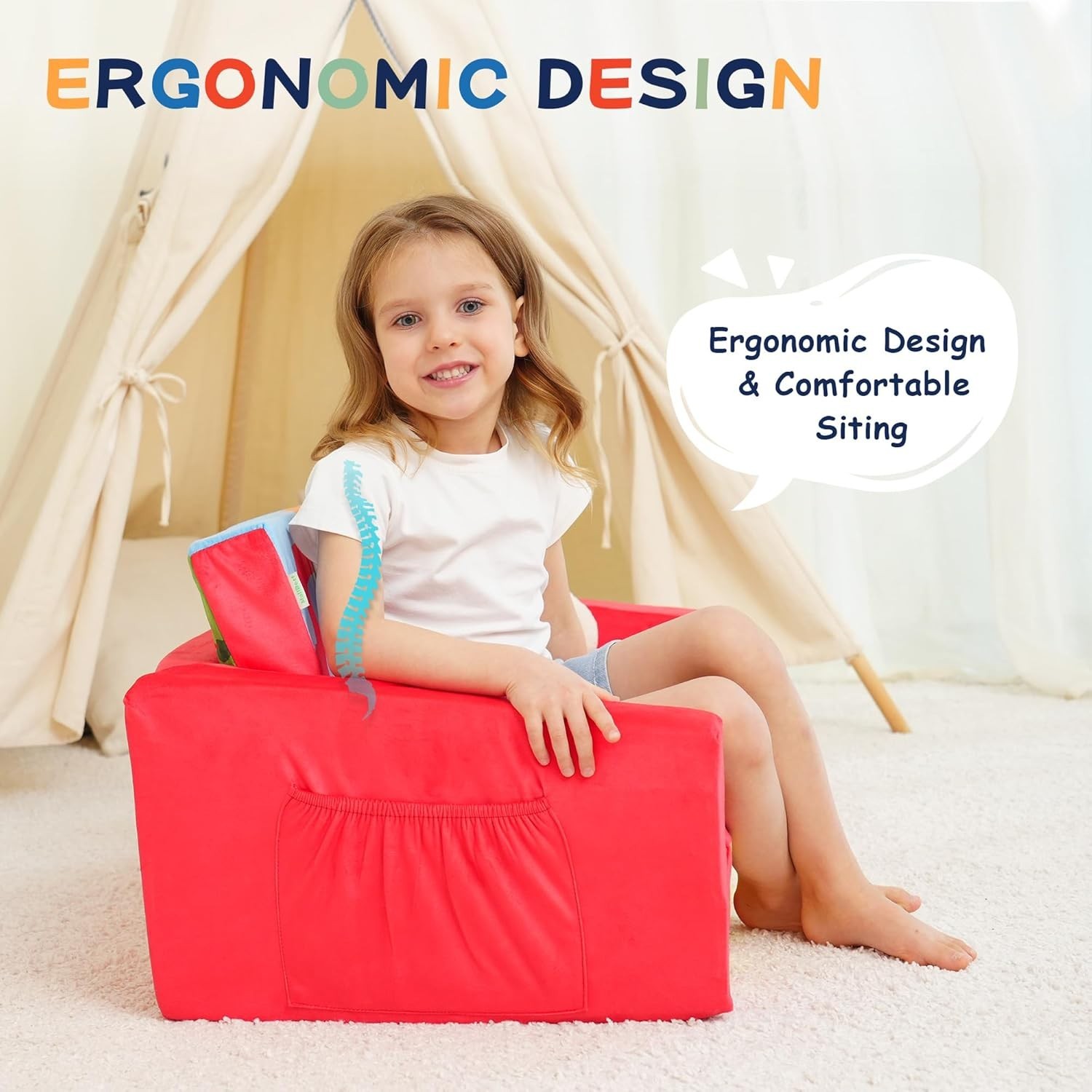 Kids Sofas Children's Sofa Bed Baby's Upholstered Couch Sleepover Chair Flipo...