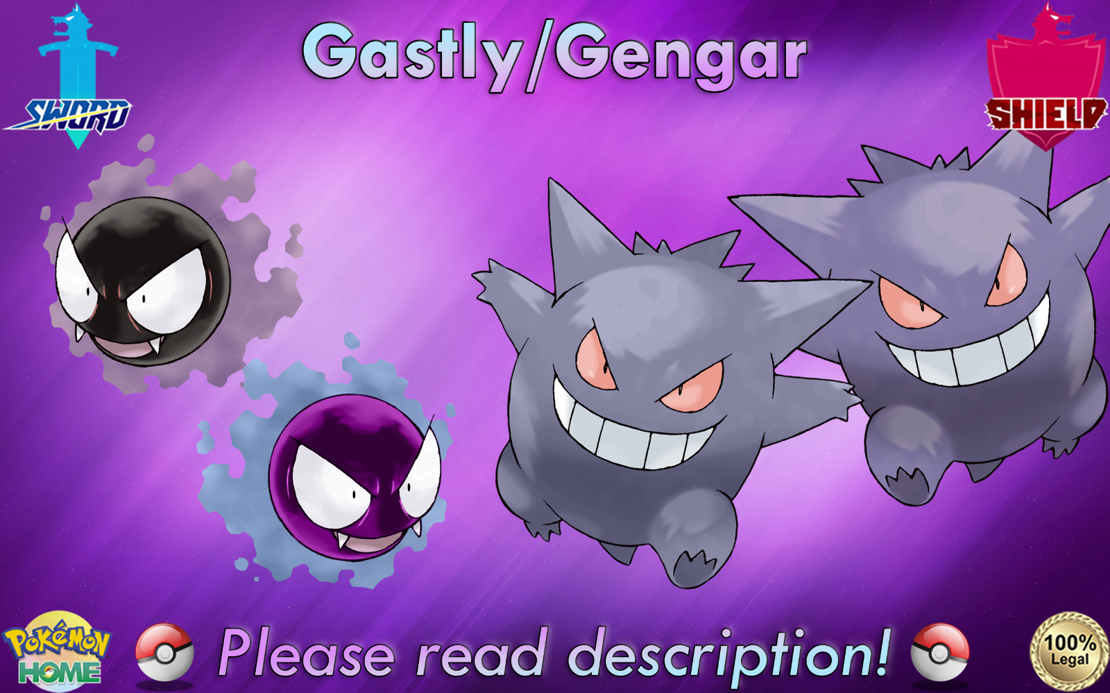 ⚔️Shiny/Non-shiny Gastly/Gengar 6IV🛡️Pokémon Sword/Shield HOME (💯Legal)