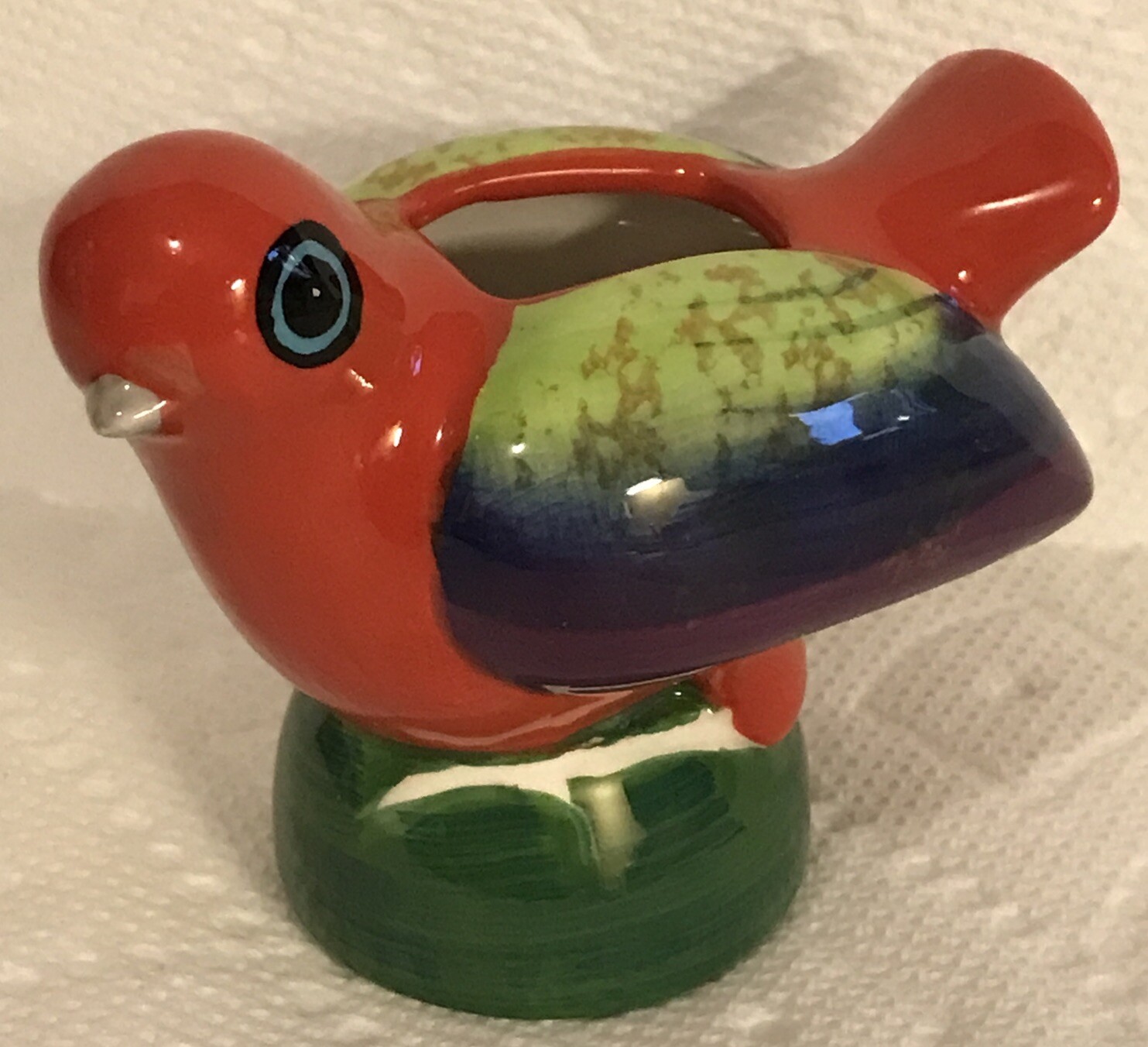 Small Tropical Red Bird Planter Bud Flower Holder Collectible