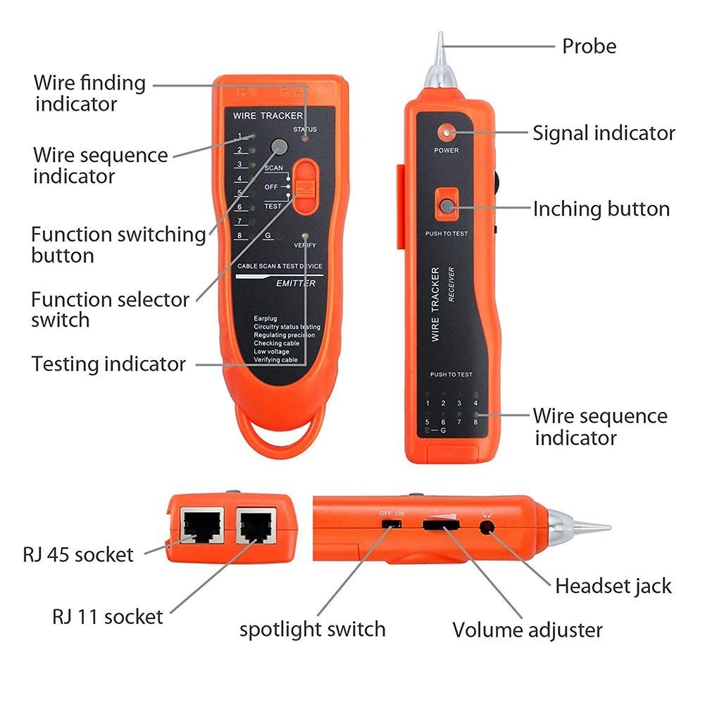 Wire Tester RJ45 RJ11 Cable Tracker Line Finder Multifunction Wire Tracker Et...