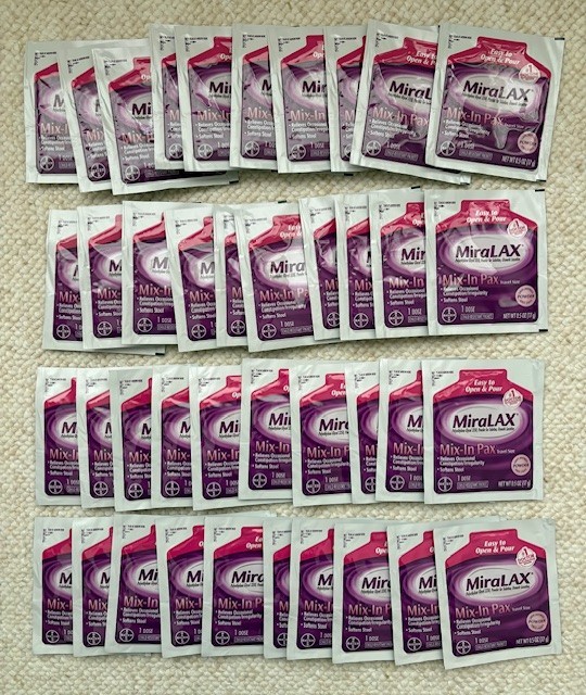 MiraLAX Powder 40 Packets Mix-In Pax Travel Size Exp 1/2028
