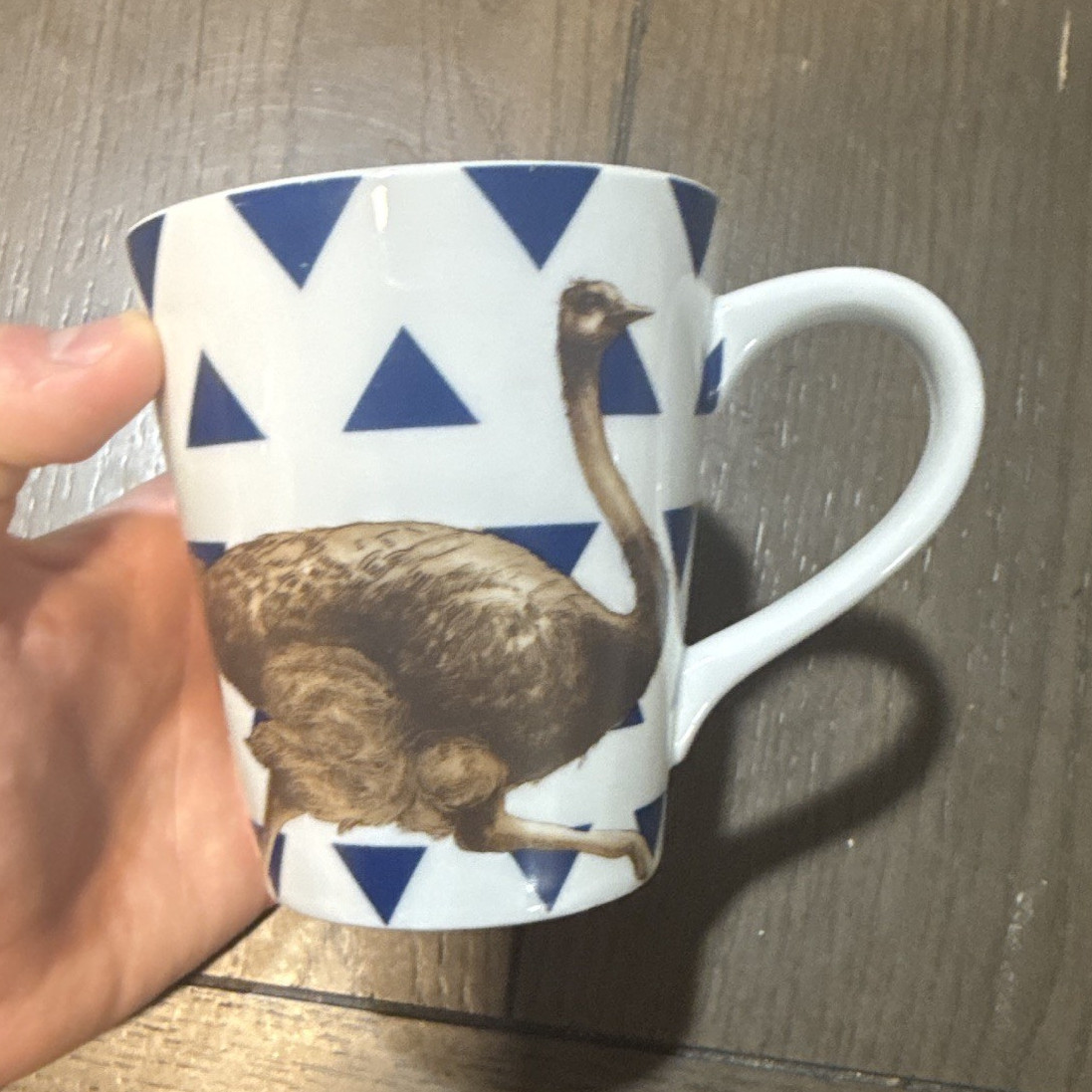 World Market Ceramic Coffee Mug, Emu Geometric Blue Triangle, 12 oz, MW Safe