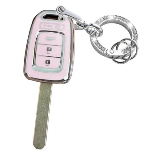 Keyless Entry Systems for Honda Civic Key Fob Cover Fits for Honda Pink-Silver