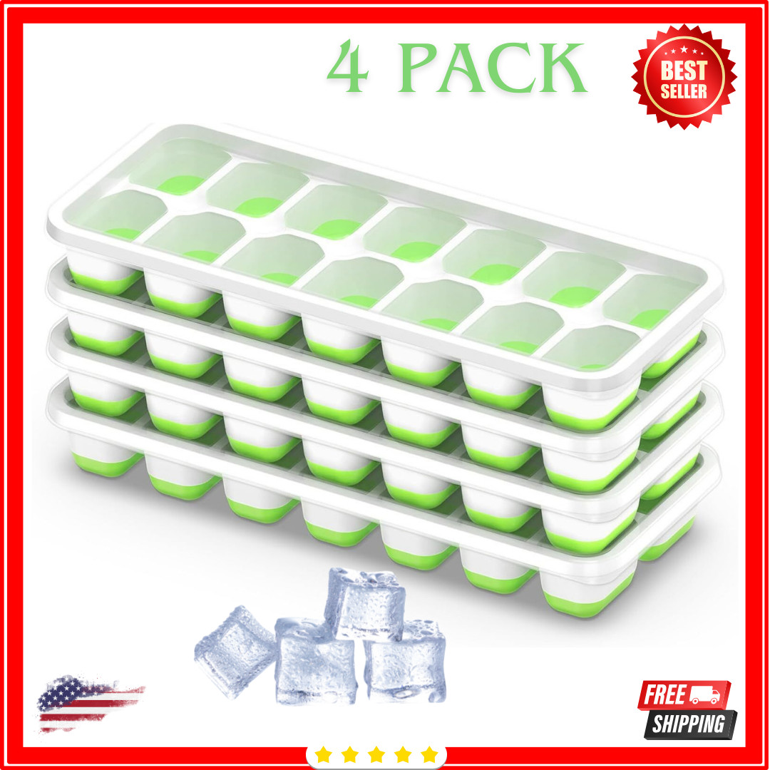 Ice Cube Tray with Lid, 4 Pack Durable Stackable Ice Cube Trays for Freezer with