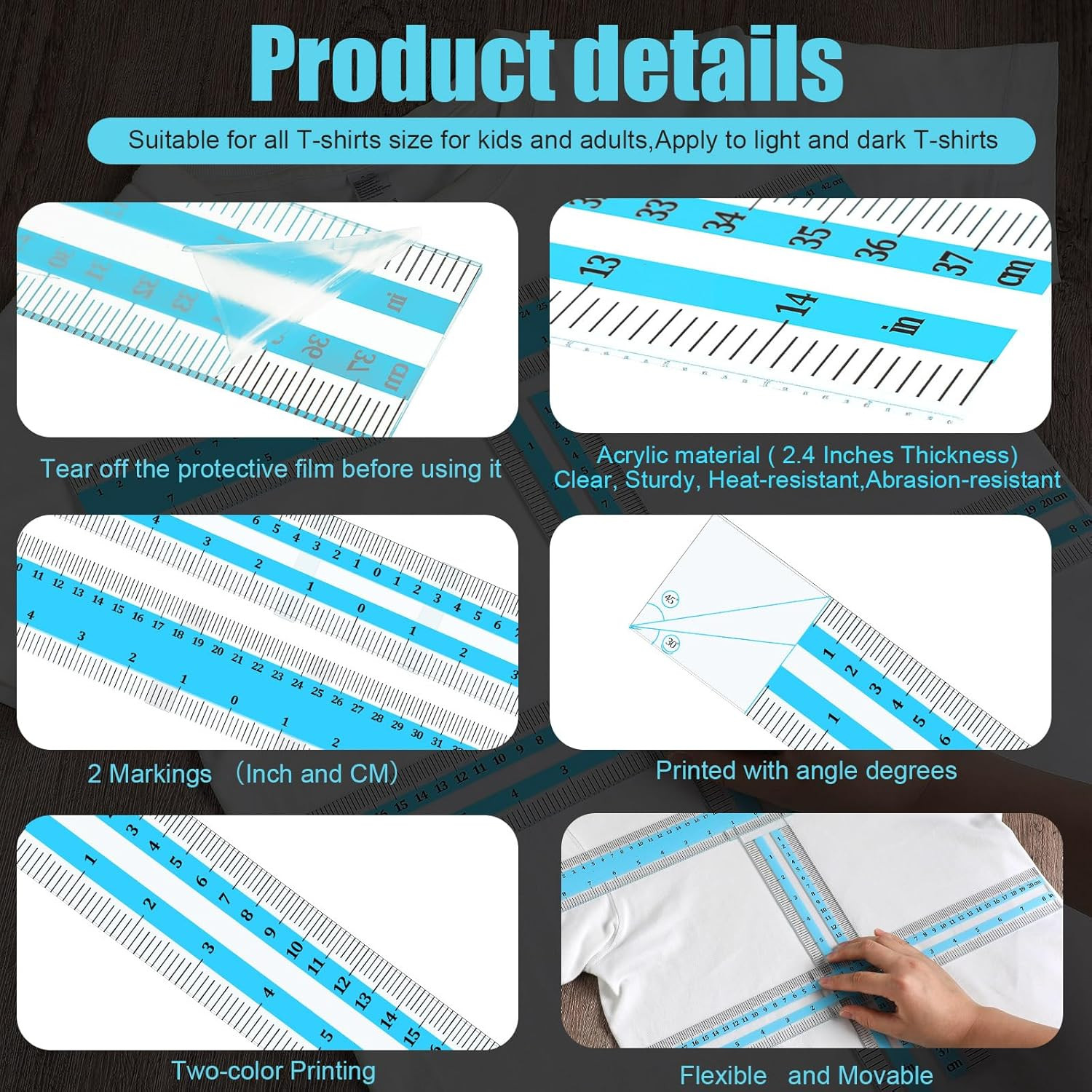 3 Pcs T Shirt Ruler Guide for Vinyl Alignment Tshirt Ruler Alignment Tool Placem