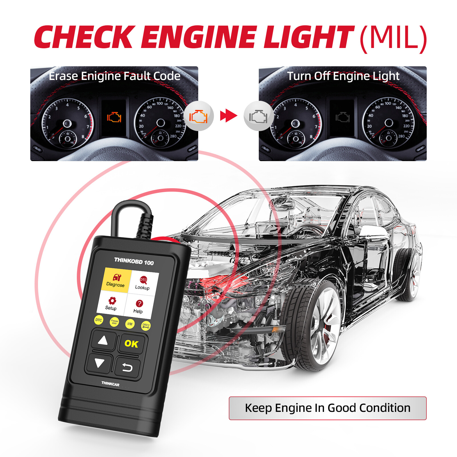ThinkOBD 100 Auto Diagnostic Vehicle Fault Engine Code Reader OBD2 Scanner Tool