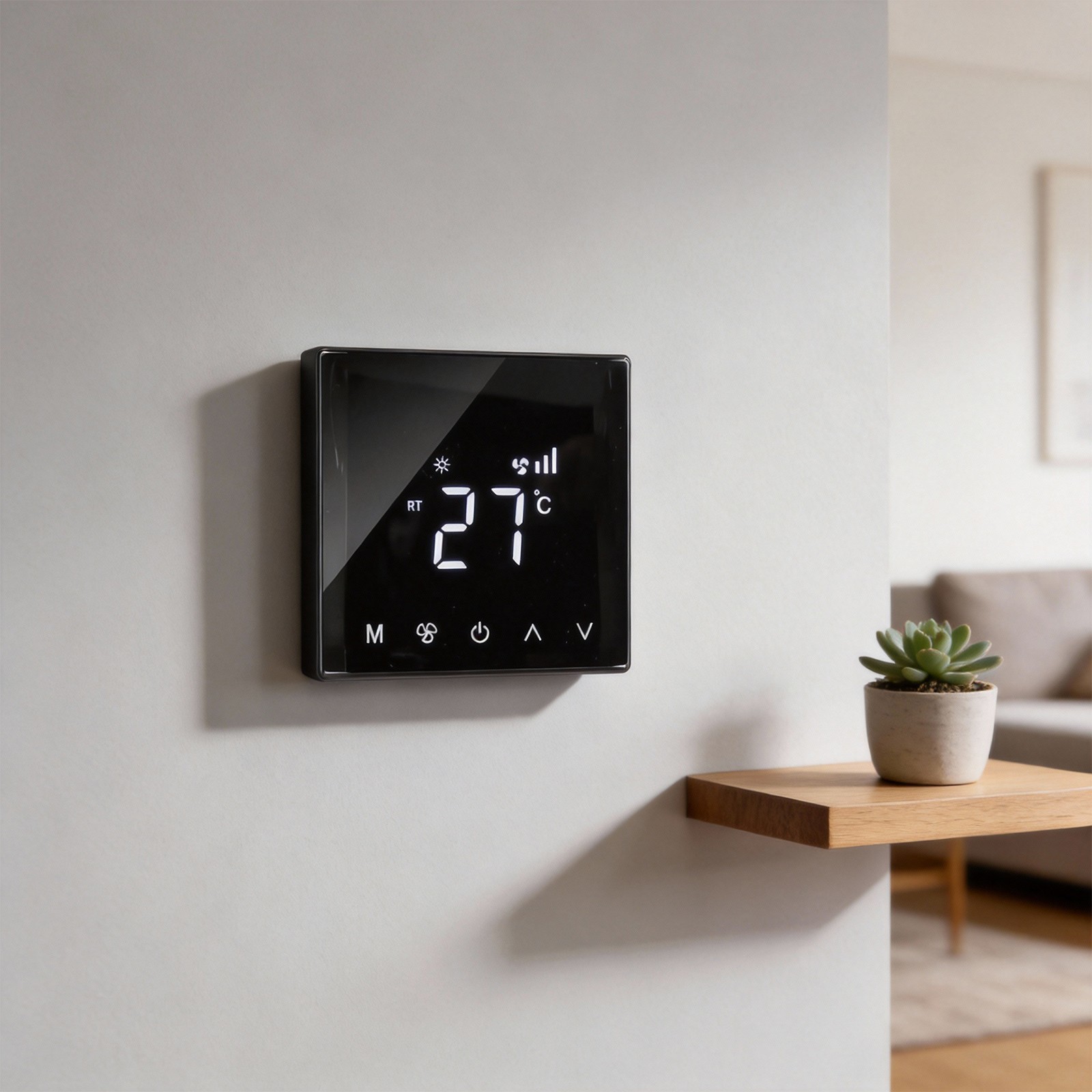 Smart Thermostat Home Climate Control Curved Screen Design For Home Use