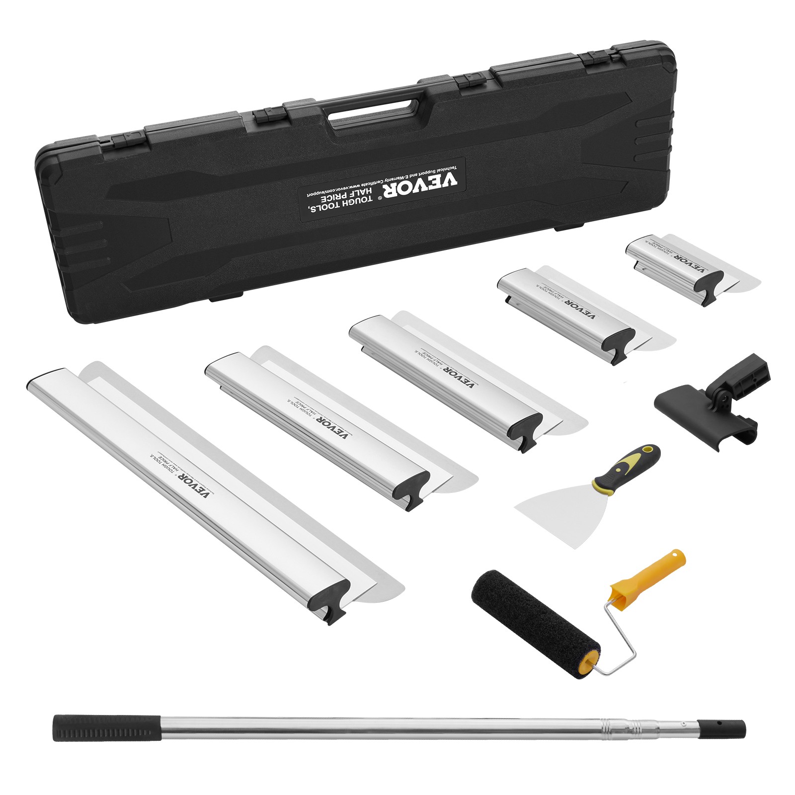 VEVOR Drywall Skimming Blade Set Knife Combo 7/10/14/16/24in + 34-81.6 in Handle