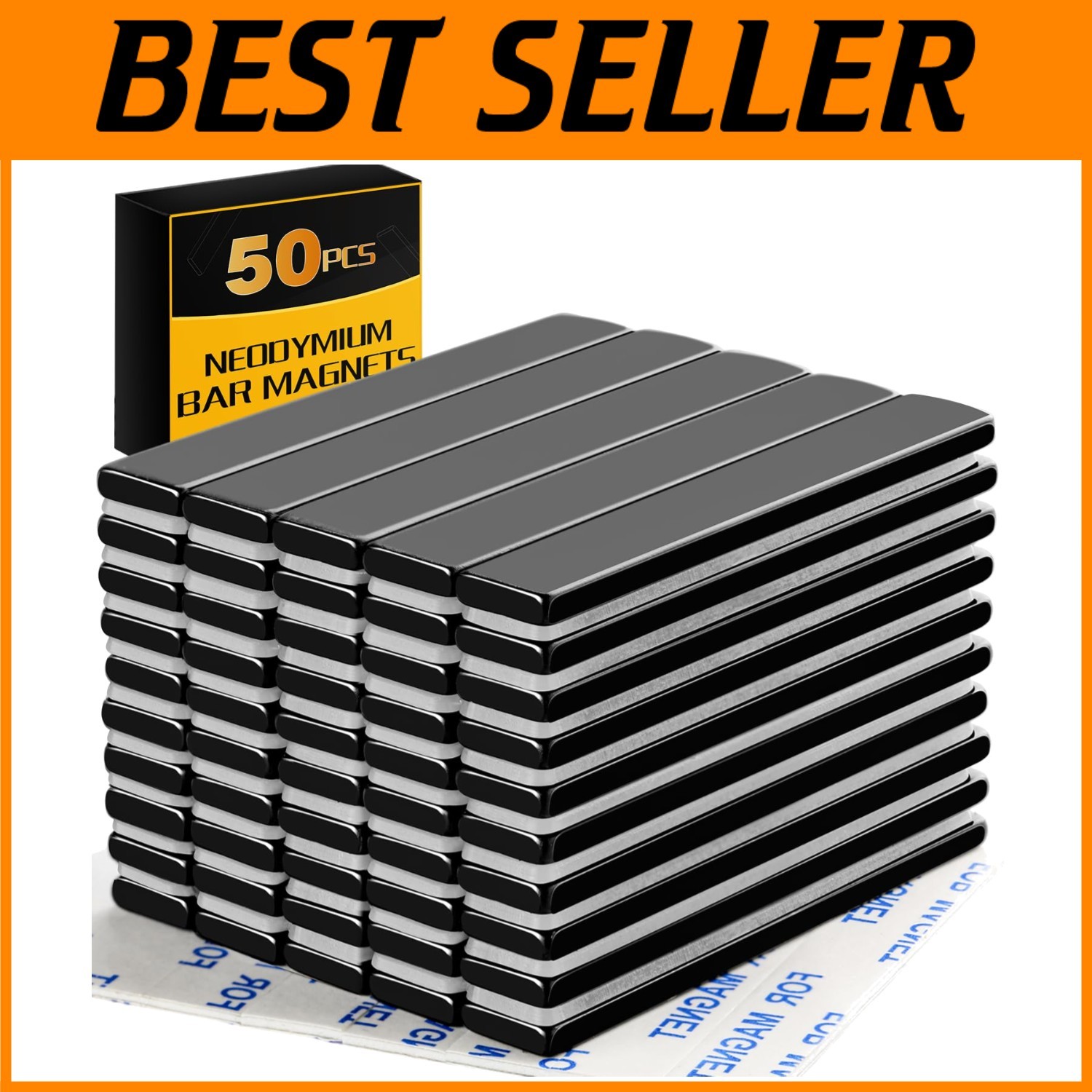 50 Pack Neodymium Magnets with Adhesive - Heavy Duty Bars
