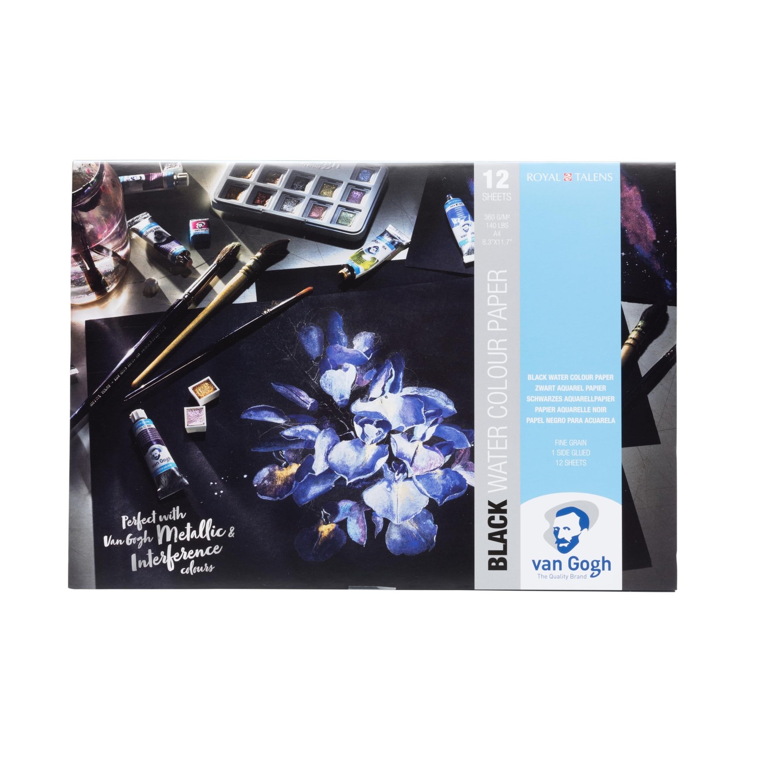 Van Gogh Watercolor Paper Pad, 140lb., Black Paper, 12 Sheets, 8.3" x 11.7" /...