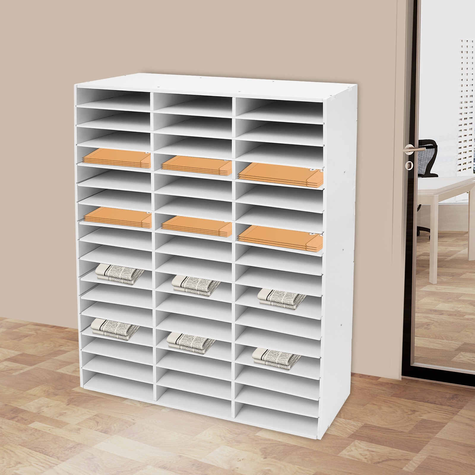 48 Compartments Mail Sorter Organizer Paper and Mail  Organizer Cabinet WhiteUS
