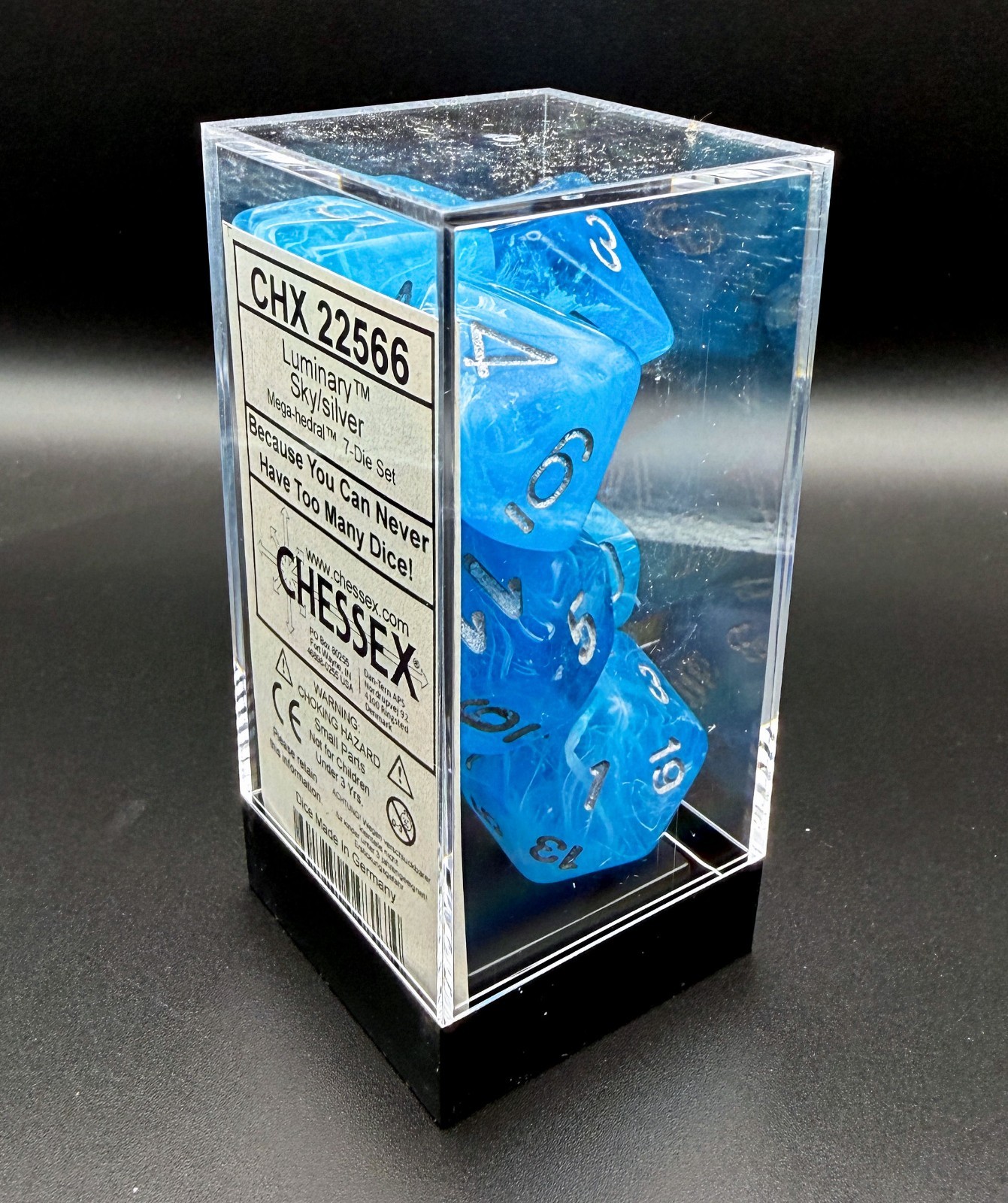 Chessex Dice 22566 Luminary Sky / silver Mega-Hedral 7 Die Set GITD