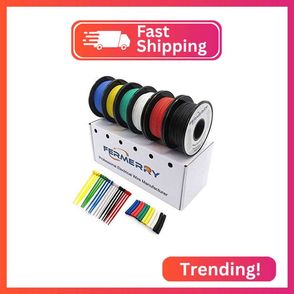 Fermerry 12 AWG Stranded Wire Spool 10ft Each 6 Colors